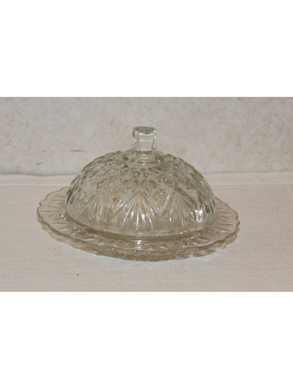 Vintage Anchor Hocking Pineapple Depression Glass Butter Cheese Dish w/ Dome